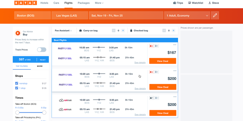 Booking旗下元搜索引擎Kayak网页大改造  将复杂定价结构透明化